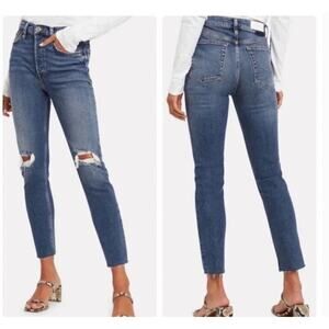 Re / Done Originals 26 Dusk Destroy 90s High Rise Stretch Ankle Denim Womens
